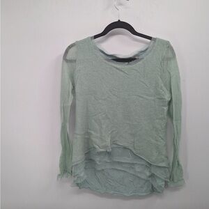 Knitted and knotted‎ women’s men’s green blouse With sheer, trim size large